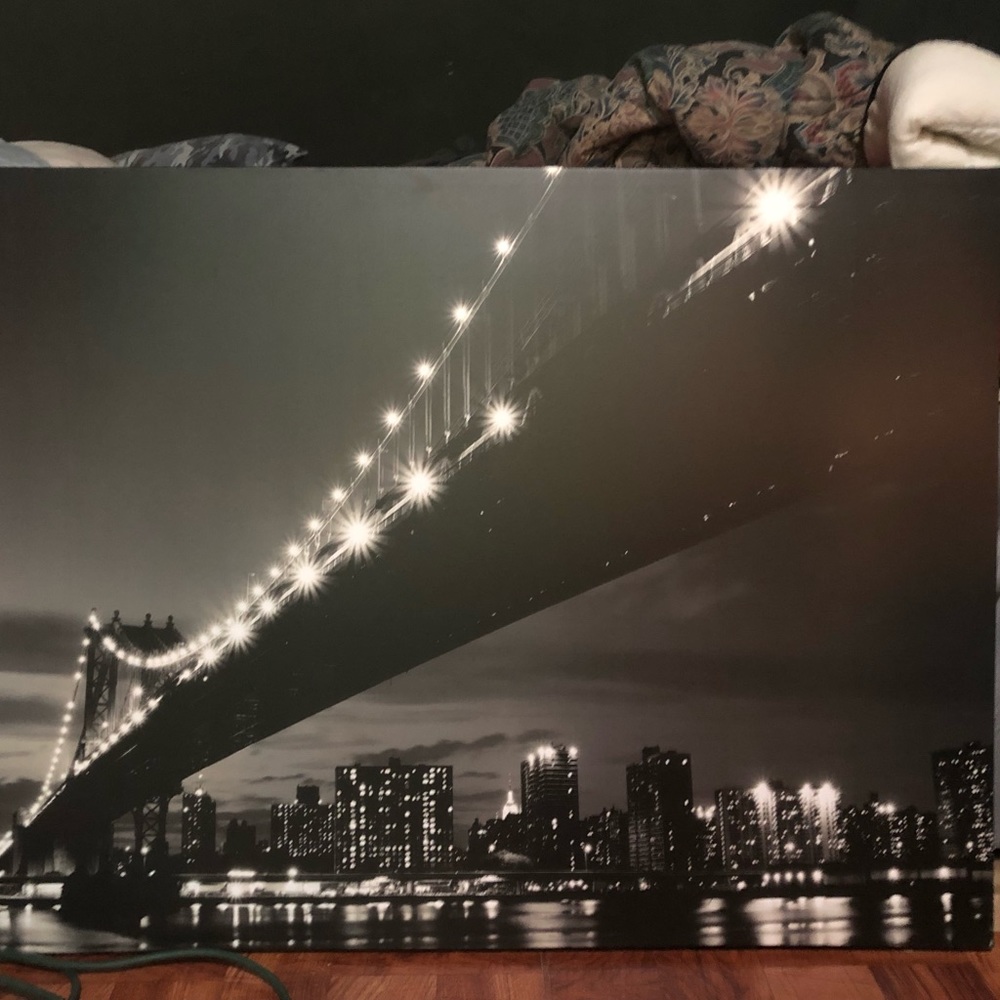 black and white canvas photograph of a city